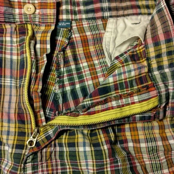 Polo Ralph Lauren Tyler Short Shorts Men Size 36 Plaid Red Blue Yellow Pleated - Picture 11 of 13